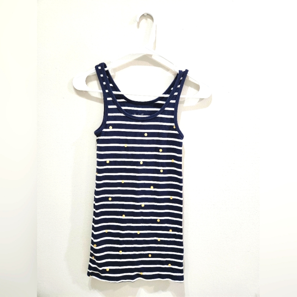 A new day blue and white stripe scoop neck tank top with gold polka dot sz small